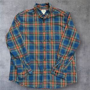 L.L. Bean Traditional Fit Vtg Flannel Blue Plaid Button Down Shirt Men's Size L